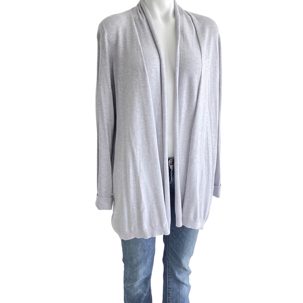 LOFT Open Front Cardigan Sweater Lavender Purple Marl Knit Long Sleeve Large NWT